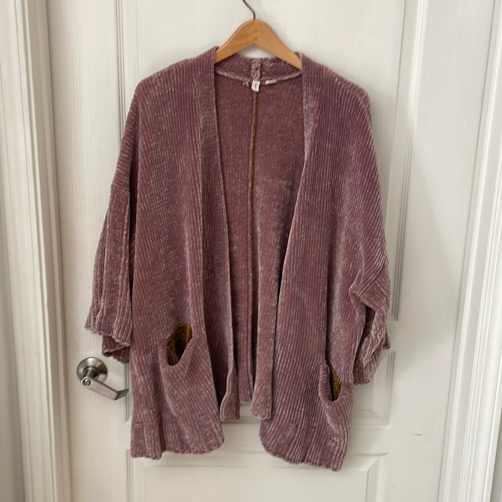 Moth Velvet Ribbed Cardigan - Mauve